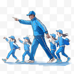 蓝色运动服图片_体育课跑步的学生元素手绘