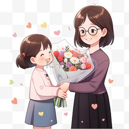 教师节卡通元素学生给老师送花免