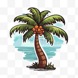 卡通热带沙滩图片_一种热带棕榈树隔离贴纸模板