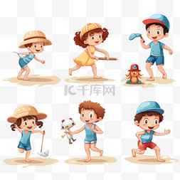 卡通玩沙子图片_一系列儿童和海滩活动