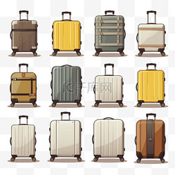 套餐图片_不同种类的手提箱插图集。收集带