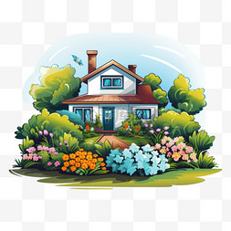 场景插图图片_有房子和花园的场景