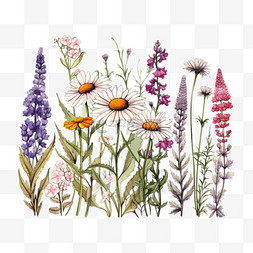 手绘花和花图片_写实的手绘草药和野花