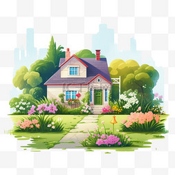 卡通门木门图片_有房子和花园的场景