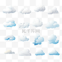 天气预报图片_卡通白云图标集隔离在蓝色