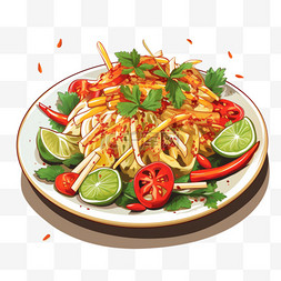 盘子菜图片_泰国美食辣木瓜沙拉手绘卡通插图