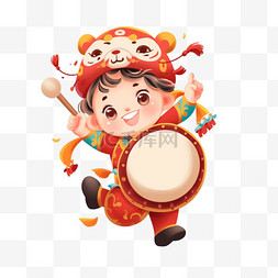 中国风卡通手绘春节小孩敲鼓9