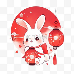 月亮中秋节兔子灯笼卡通元素