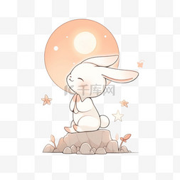 中秋节兔子赏月卡通祈福元素