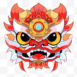 面具装饰图片_中国风卡通手绘春节装饰舞狮16