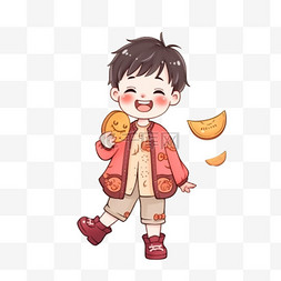中秋节可爱的男孩吃月饼手绘元素