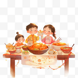 家人团圆聚餐手绘中秋节元素