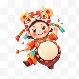 过年敲鼓图片_中国风卡通手绘春节小孩敲鼓10
