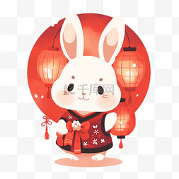 中秋节灯笼月亮兔子卡通元素
