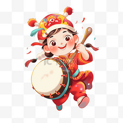 鼓图片_中国风卡通手绘春节小孩敲鼓8