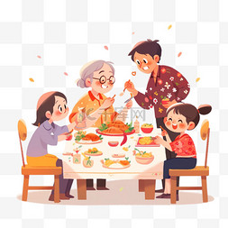 家人团圆欢聚中秋节手绘元素