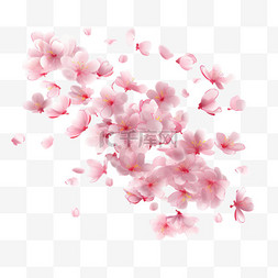 盛开的粉色花瓣图片_透明背景上的樱花飞花3
