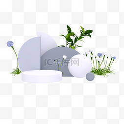 产品展示台图片_电商灰紫色植物花卉几何圆柱产品