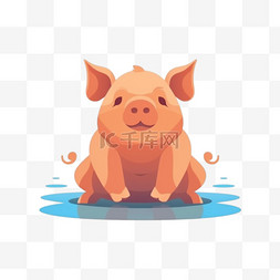 可爱的猪坐卡通矢量图标插图动物