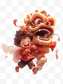春节舞狮喜庆素材图片_新年舞狮的3D人物形象