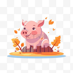 小猪吉祥物图片_可爱的猪坐卡通矢量图标插图动物