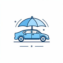 汽车顶部图片_蓝色汽车顶部有一把雨伞