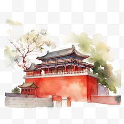油画元素国庆节故宫建筑