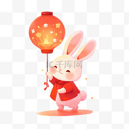 手绘兔子跳跃图片_中秋节兔子灯笼卡通元素手绘
