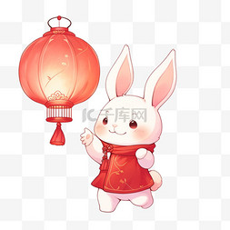 手绘兔子跳跃图片_元素中秋节兔子灯笼卡通