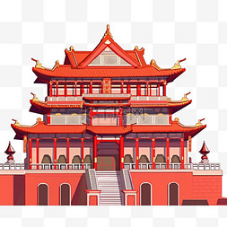 古典建筑手绘图片_红色元素古典建筑故宫手绘