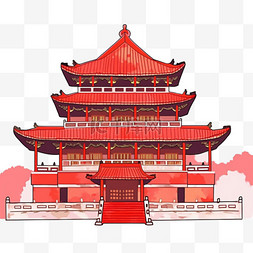 故宫红色古典建筑手绘元素