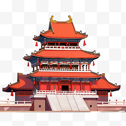 红色古典建筑故宫手绘元素