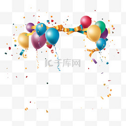 光泽气球图片_生日快乐祝贺横幅设计与五彩纸屑