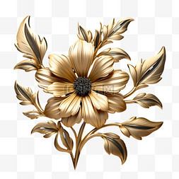 黑金金色花朵免扣元素装饰素材