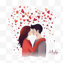 接吻的情侣卡通图片_幸福的情侣坠入爱河图解情人节庆