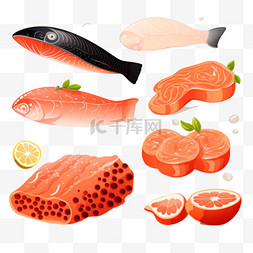 套餐图片_三文鱼、生牛排和鱼子酱图标都是