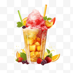 饮背景图片_夏日冰雪海报，带有草莓、芒果和
