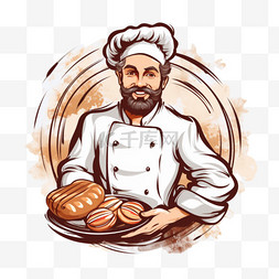 面包房标志图片_手绘厨师和面包店标志卡通艺术插