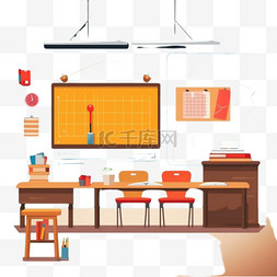 教室桌子卡通图片_学校教室内部。大学，教育理念，