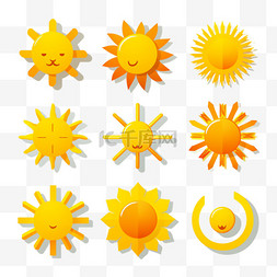 落日背景图片_太阳图标集，用于天气应用程序或