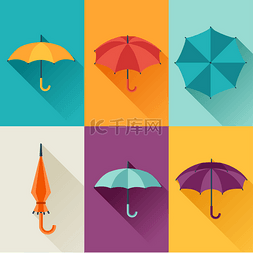 可爱的彩色阳伞，在平面设计风格