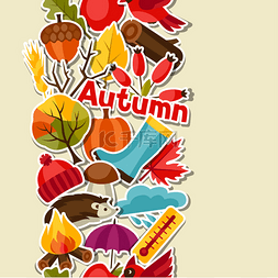 objects图片_Seamless pattern with autumn sticker icons an