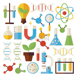 objects图片_Flat Science and Research Objects Set isolate