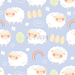 Blue图片_Pastel color.Seamless pattern of cute sheep o