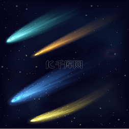 银河背景图片_逼真色彩向量流星小行星彗星在夜