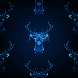 鹿头图片_鹿头无缝图案，鹿角为深蓝色背景
