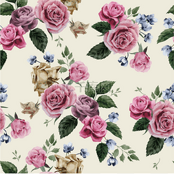 浅色背景水彩背景图片_用粉红玫瑰花卉图案