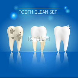 在蓝色的背景，清除牙过程干净或