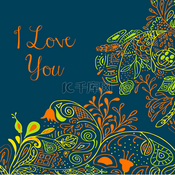 I Love you text on teal background with flora