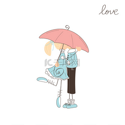 girl图片_Girl kissing boy under umbrella. Valentine da